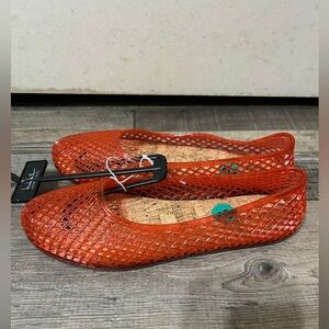 Nicole Miller Red/Orange Jelly ballet flat shoes 
Cork footbed